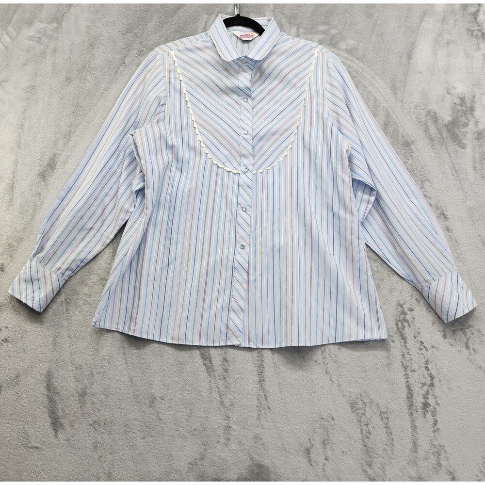 Vintage Millie‎ Pearl Snap Shirt Womens 19/20 Blue Striped Western Equestrian